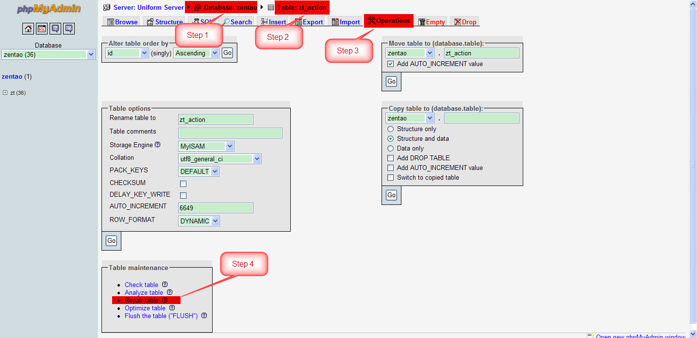 通过phpMyAdmin工具修复mysql数据库表的方法截图