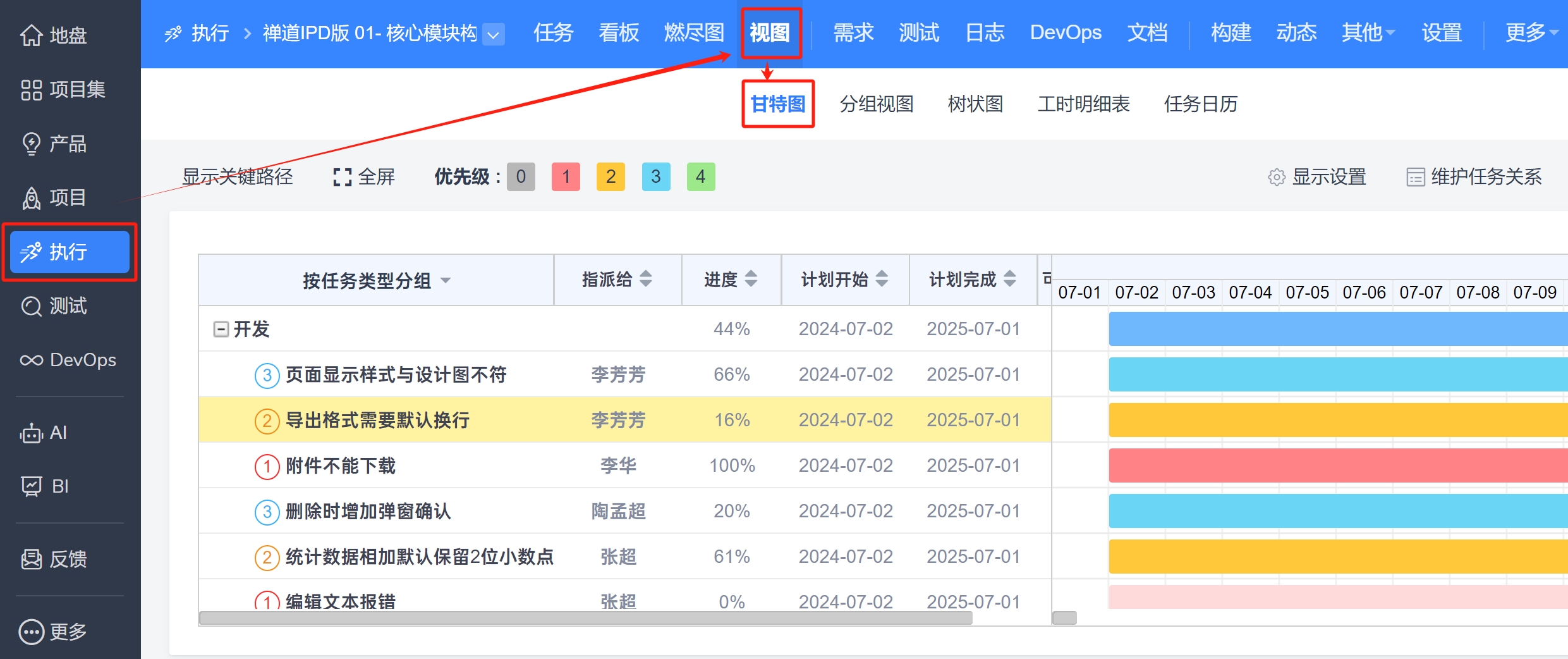 禅道项目管理甘特图 禅道项目管理甘特图