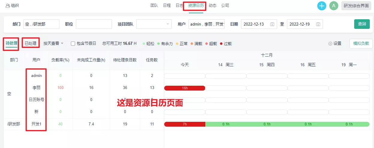 禅道资源日历 禅道资源日历